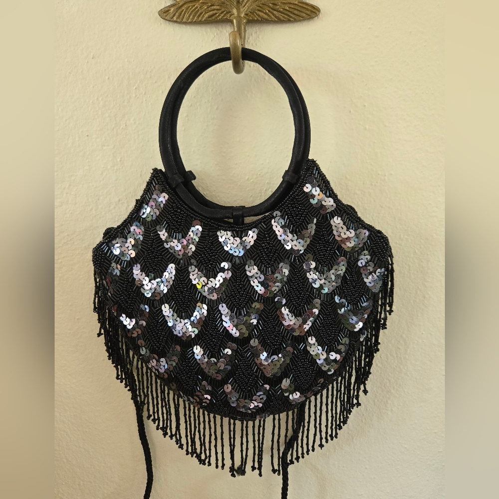 Elegant Black Sequin Fringe Bag